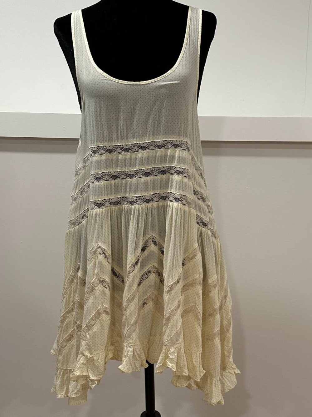 Free People Intimately Voile Lace Trapeze Tunic Dress Ivory Size XS Extra Small